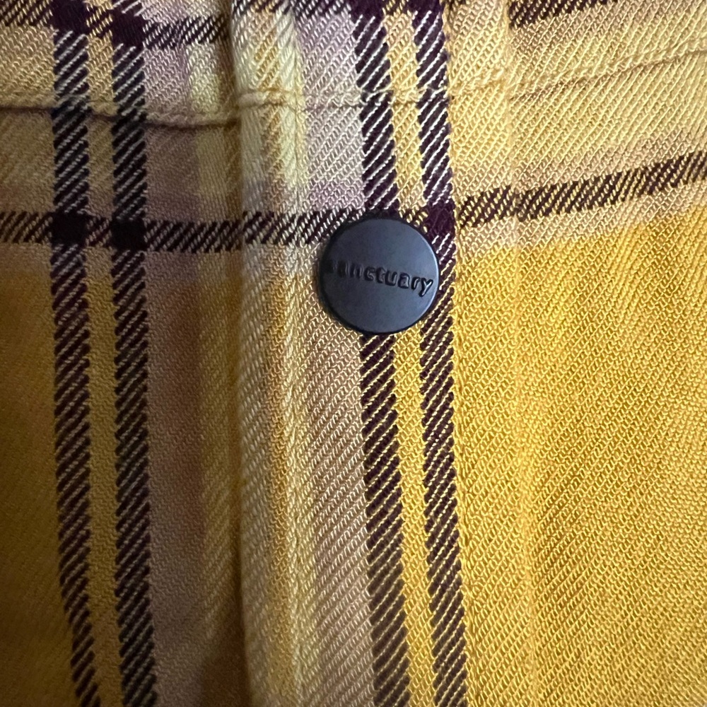 Sanctuary Anthropologie Yellow Black Plaid Button Down Boyfriend Flannel Size M - Picture 5 of 8